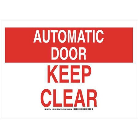 Brady Automatic Door Keep Clear, 10 in x 14 in, Rectangle, Polyester, 127085 127085