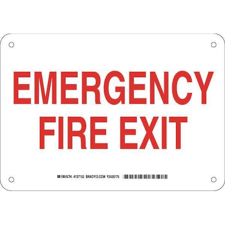 Brady Exit Sign, Aluminum, 10" W, 7" H, Emergency Fire Exit, White 127152