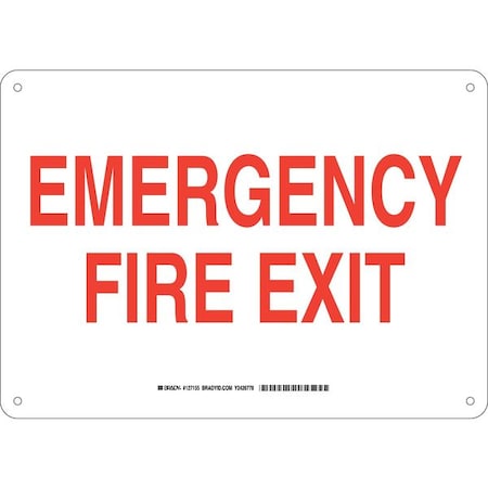Brady Exit Sign, Aluminum, 14" W, 10" H, Emergency Fire Exit, White 127155