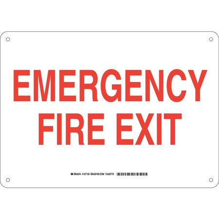 Brady Exit Sign, Plastic, 14" W, 10" H, Emergency Fire Exit, White 127156