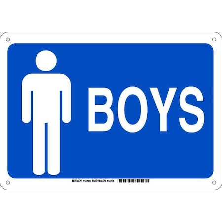Brady Restroom Sign, Boys, 14" W x 10" H, Rectangle, Aluminum, 123980 123980