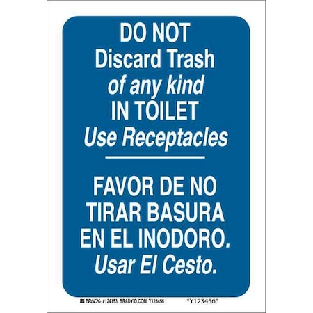 Brady Do Not Discard Trash Of Any Kind In Toilet Use Receptacles, 10 in x 7 in, Aluminum, 124151 124151
