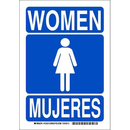 Brady Restroom Sign, Women/Mujeres, 7" W x 10" H, Rectangle, Polyester, 125513 125513