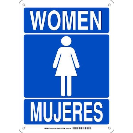 Brady Restroom Sign, Women/Mujeres, 10" W x 14" H, Rectangle, Aluminum, 125514 125514