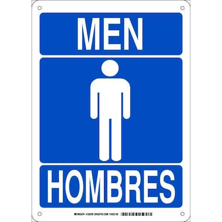 Brady Restroom Sign, Men/Hombres, 10 in W x 14 in H, Rectangle, Plastic, 125539 125539