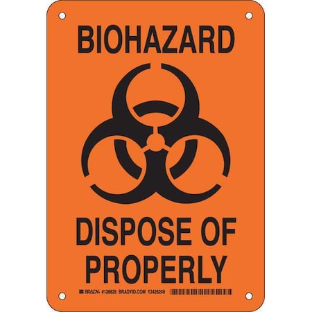 Brady Biohazard Sign, 10 in H, 7 in W, Plastic, Rectangle, English, 126625 126625