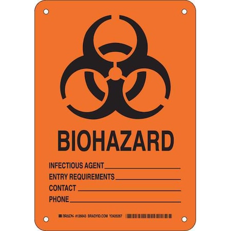 Brady Biohazard Sign, 10 in H, 7 in W, Plastic, Rectangle, English, 126643 126643