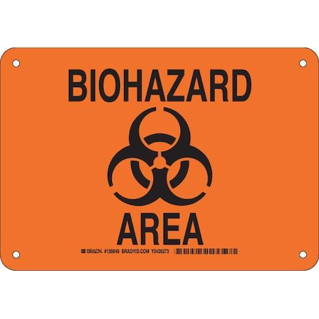 Brady Biohazard Sign, 7 in H, 10 in W, Plastic, Rectangle, English, 126649 126649