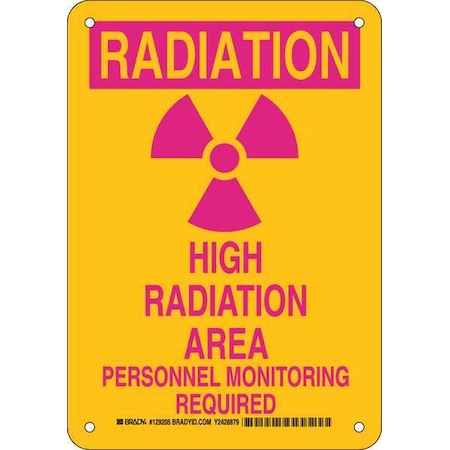 Brady Radiation & Laser Sign, 10 in H x 7 in W, Plastic, Rectangle 129205