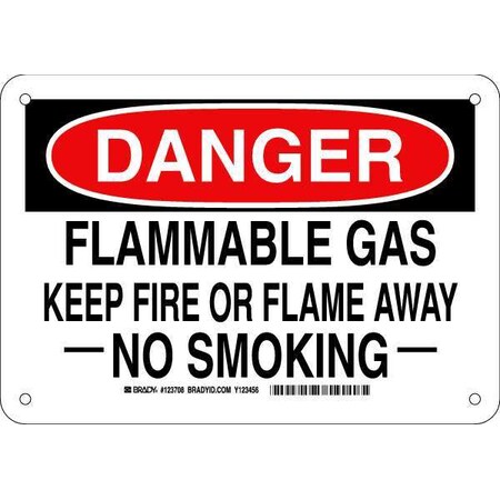 Brady Danger No Smoking Sign, 7" H, 10" W, Plastic, Rectangle, English, 123708 123708