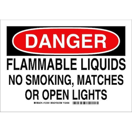 Brady Danger No Smoking Sign, 7" H, 10" W, Polyester, Rectangle, English, 123691 123691