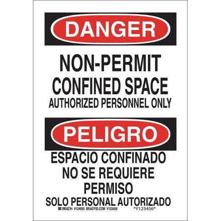 Brady Danger Sign, 14 in H x 10 in W, Aluminum, Rectangle 124094