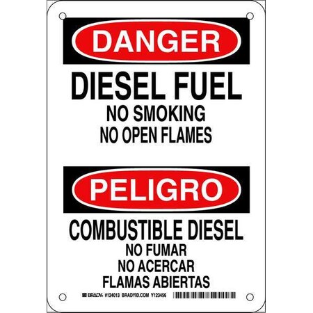 Brady Danger No Smoking Sign, 10" H, 7 in W, Rectangle, English, Spanish, 124013 124013