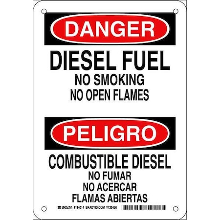Brady Danger No Smoking Sign, 10" H, 7 in W, Plastic, Rectangle, English, Spanish, 124014 124014