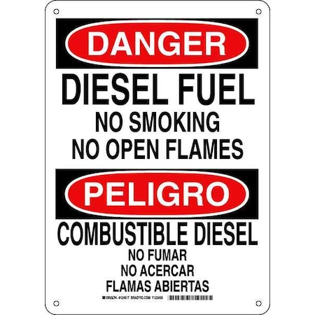 Brady Danger No Smoking Sign, 14 in H, 10" W, Plastic, Rectangle, English, Spanish, 124017 124017