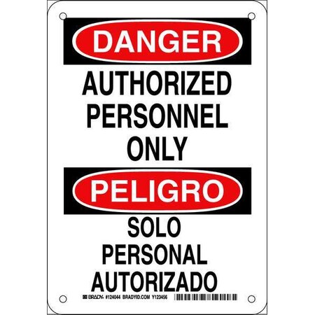 Brady Danger Sign, 10 in Height, 7 in Width, Plastic, Rectangle, English, Spanish 124044