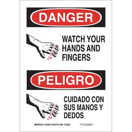 Brady Danger Sign, 10 in Height, 7 in Width, Aluminum, Rectangle, English, Spanish 124061