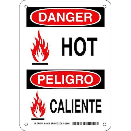 Brady Danger Sign, 10 in H, 7 in W, Aluminum, Rectangle, English, Spanish, 124079 124079
