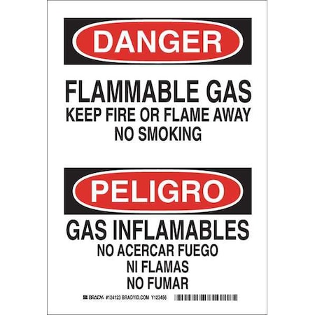 Brady Danger No Smoking Sign, 14 in H, 10" W, Rectangle, English, Spanish, 124124 124124