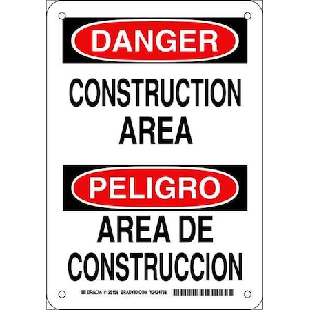 Brady Danger Sign, 10 in Height, 7 in Width, Plastic, Rectangle, English, Spanish 125158