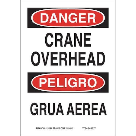 Brady Danger/Peligro, Crane Overhead/Grua Aerea, 7" W x 10" H, Rectangle, Plastic 125170