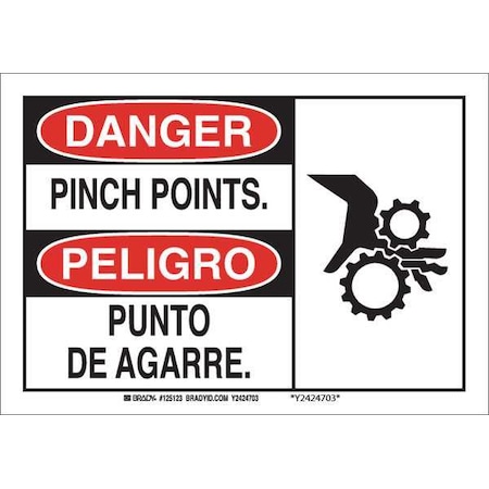 Brady Danger Sign, 10 in Height, 14 in Width, Aluminum, Rectangle, English, Spanish 125124