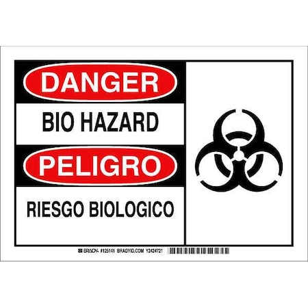 Brady Danger Sign, 7 in H, 10 in W, Polyester, Rectangle, English, Spanish, 125141 125141