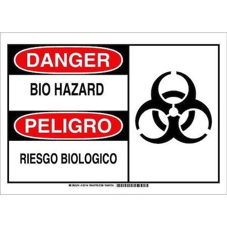Brady Danger Sign, 10 in Height, 14 in Width, Polyester, Rectangle, English, Spanish 125144