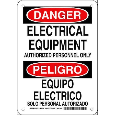 Brady Danger Sign, 10 in Height, 7 in Width, Plastic, Rectangle, English, Spanish 125206