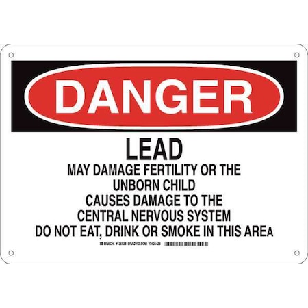 Brady Danger Sign, 10" Height, 14" Width, Aluminum, Rectangle, English 125829