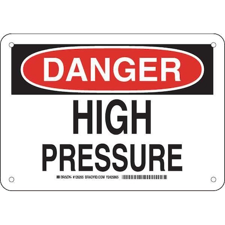Brady Danger, High Pressure, 10" W x 7" H, Rectangle, Plastic, 126265 126265