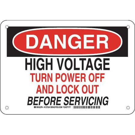 Brady Danger Sign, 7 in Height, 10 in Width, Aluminum, Rectangle, English 127554