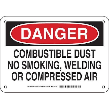Brady Danger No Smoking Sign, 7" H, 10" W, Plastic, Rectangle, English, 128119 128119