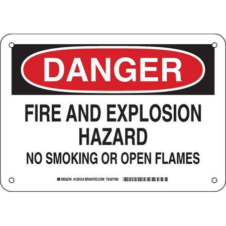 Brady Danger No Smoking Sign, 7" H, 10" W, Rectangle, English, 128124 128124