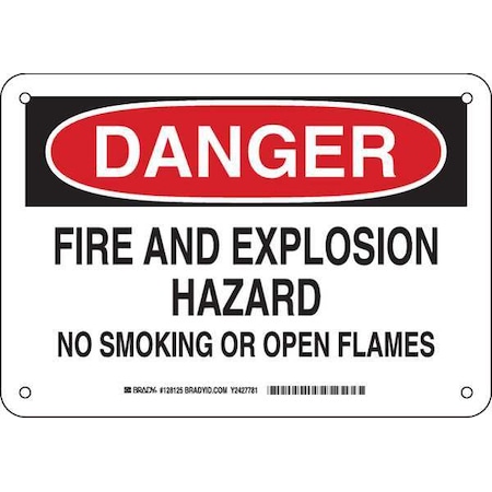 Brady Danger No Smoking Sign, 7" H, 10" W, Plastic, Rectangle, English, 128125 128125