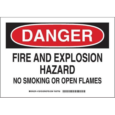 Brady Danger No Smoking Sign, 7" H, 10" W, Polyester, Rectangle, English, 128126 128126