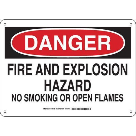 Brady Danger No Smoking Sign, 10" H, 14 in W, Plastic, Rectangle, English, 128128 128128