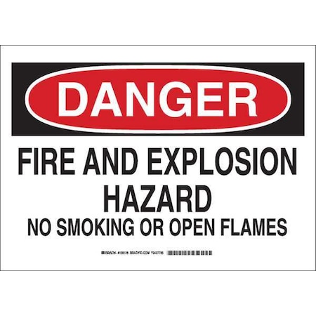 Brady Danger No Smoking Sign, 10" H, 14 in W, Polyester, Rectangle, English, 128129 128129