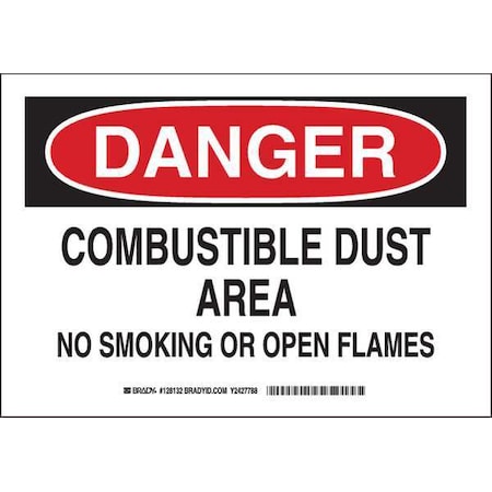 Brady Danger No Smoking Sign, 7" H, 10" W, Polyester, Rectangle, English, 128132 128132