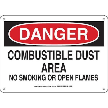 Brady Danger No Smoking Sign, 10" H, 14 in W, Plastic, Rectangle, English, 128134 128134