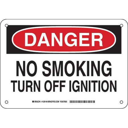 Brady Danger No Smoking Sign, 7" H, 10" W, Plastic, Rectangle, English, 128149 128149
