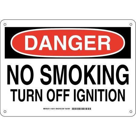 Brady Danger No Smoking Sign, 10" H, 14 in W, Rectangle, English, 128151 128151