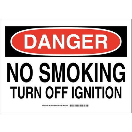 Brady Danger No Smoking Sign, 10" H, 14 in W, Polyester, Rectangle, English, 128153 128153