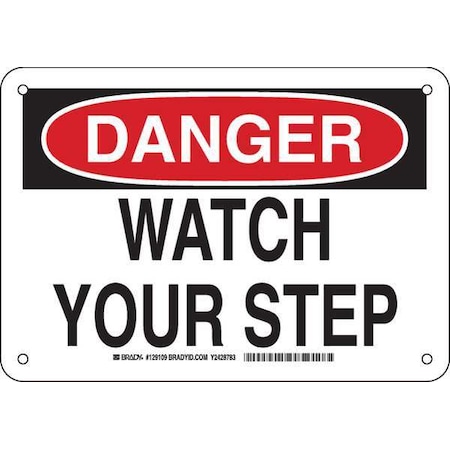 Brady Danger Sign, 7" H, 10" W, Plastic, Rectangle, English, 129109 129109