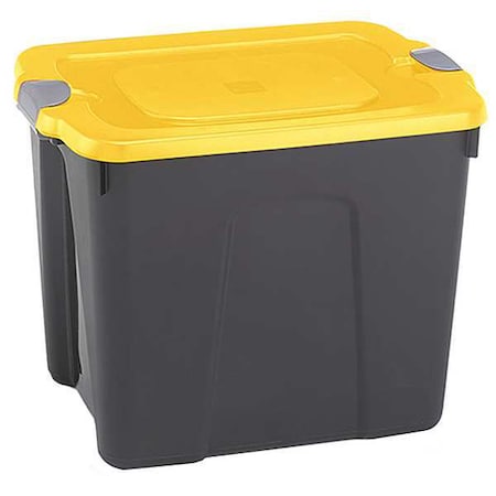 Durabilt Stackable Storage Tote W/ Lid, 22 gal, 23-3/4 in L x 18 in W x 17-1/4 in H, Black, Yellow, Gray 8520GRBKYL.08