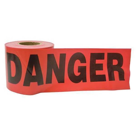 Zoro Select Barricade Tape, Danger, Red, 3 in Wide x 300 ft Length, Polyethylene, 2 mil 16103