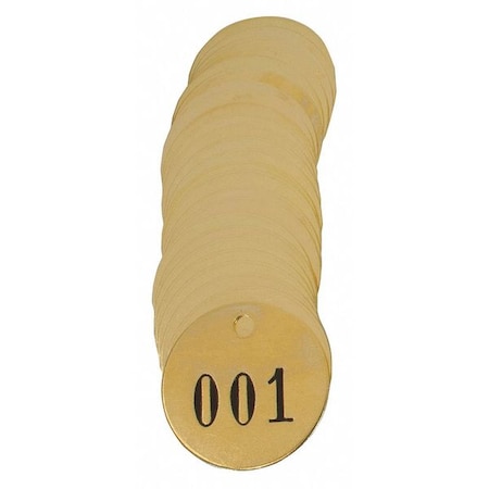 C.H. Hanson 1 In Brass Tags 101 T 125, Brass, 1 in H x 1 in W, 1 in Dia., Brass, Round 40007