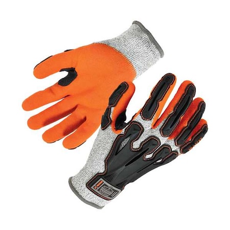 Ergodyne Impact Gloves, Level 5, Gray/Orange, PR 922CR
