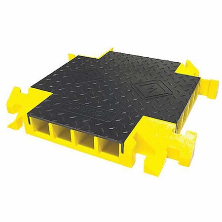 Checkers Cable Protector Intersection, 4 in H, 2 ft L, 24 in W, 4 Channel, Polyurethane, Black, Yellow BB4X-300GM-B/Y