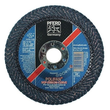 Pferd 7" x 7/8" A.H. POLIFAN Flap Disc - Z SGP CURVE STEELOX, Zirconia, 40 Grit, Large Radius 67351